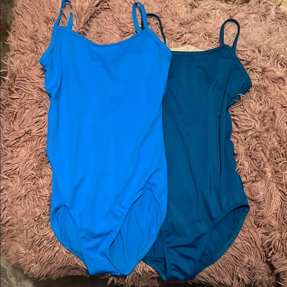 Two Balera Blue One Piece Asymmetrical Leotards